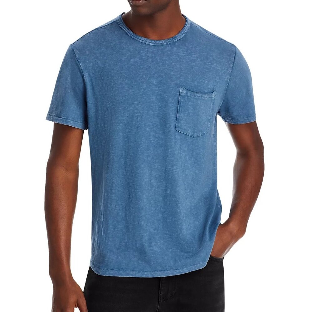 John Varvatos Men's Cooper Slub Cotton Raw Edge Pocket Crew T-Shirt Winter Sky S